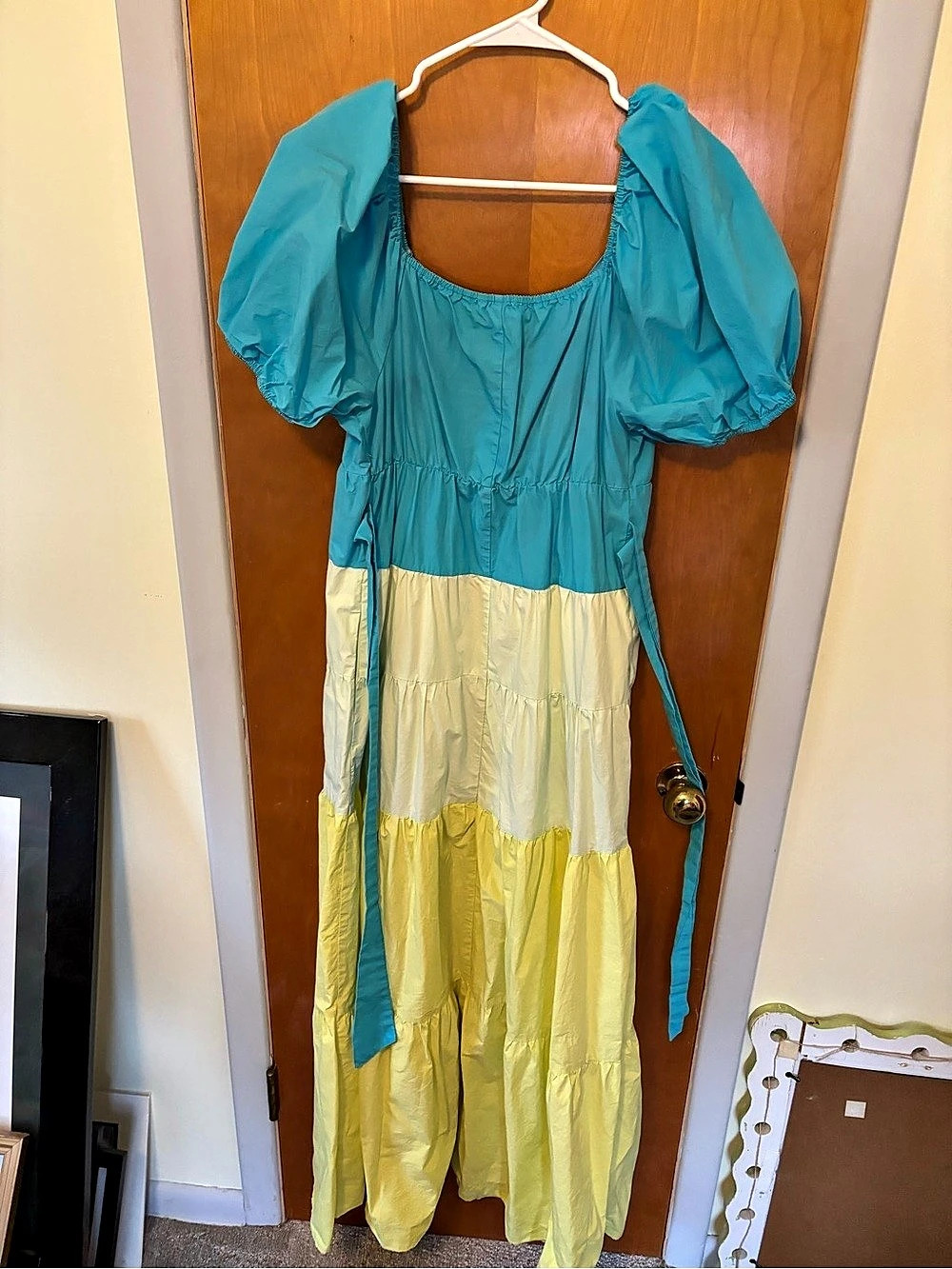 Color Block Maxi Dress in Turquoise & Yellow
